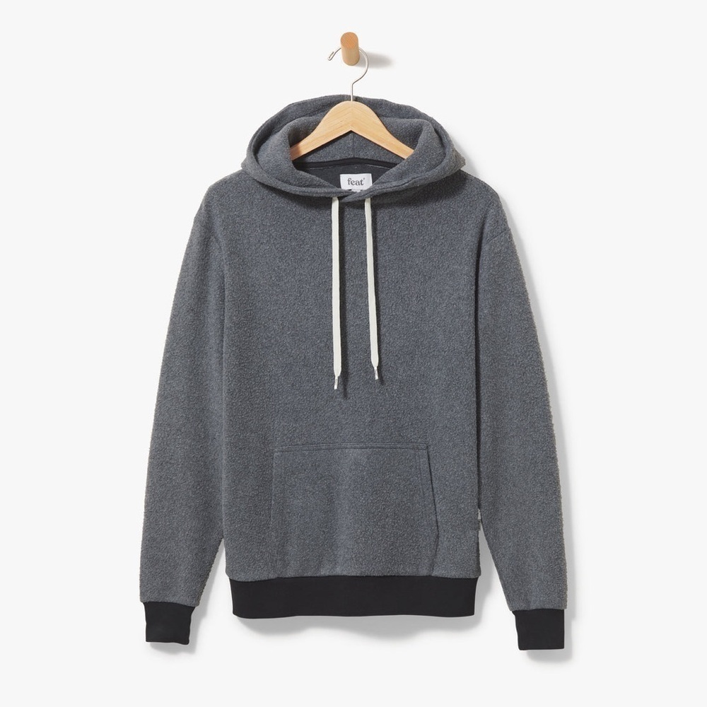 FEAT Men’s Blanketblend Grey Fleece Hoodie with Thick Drawstrings Super Soft S
